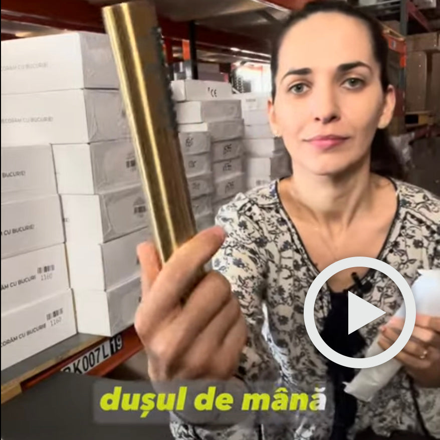 Baterie de cada cu montaj pe perete, cu dus de mana, finisaj auriu nichelat, cod:1556