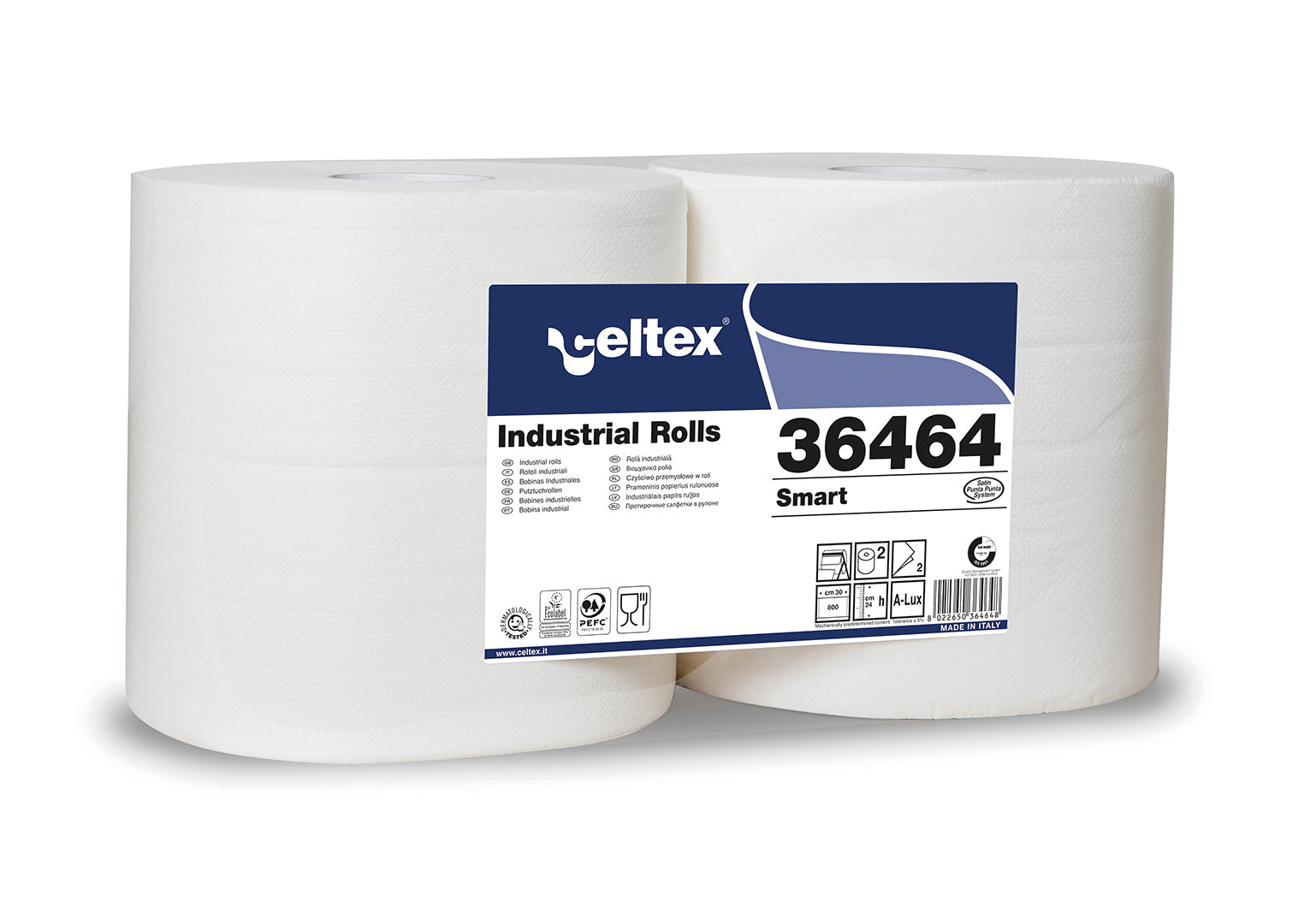 Rola lavete industriale Celtex 16464, 2 straturi, albe, 800 portii/rola, 240m, 2 role/set