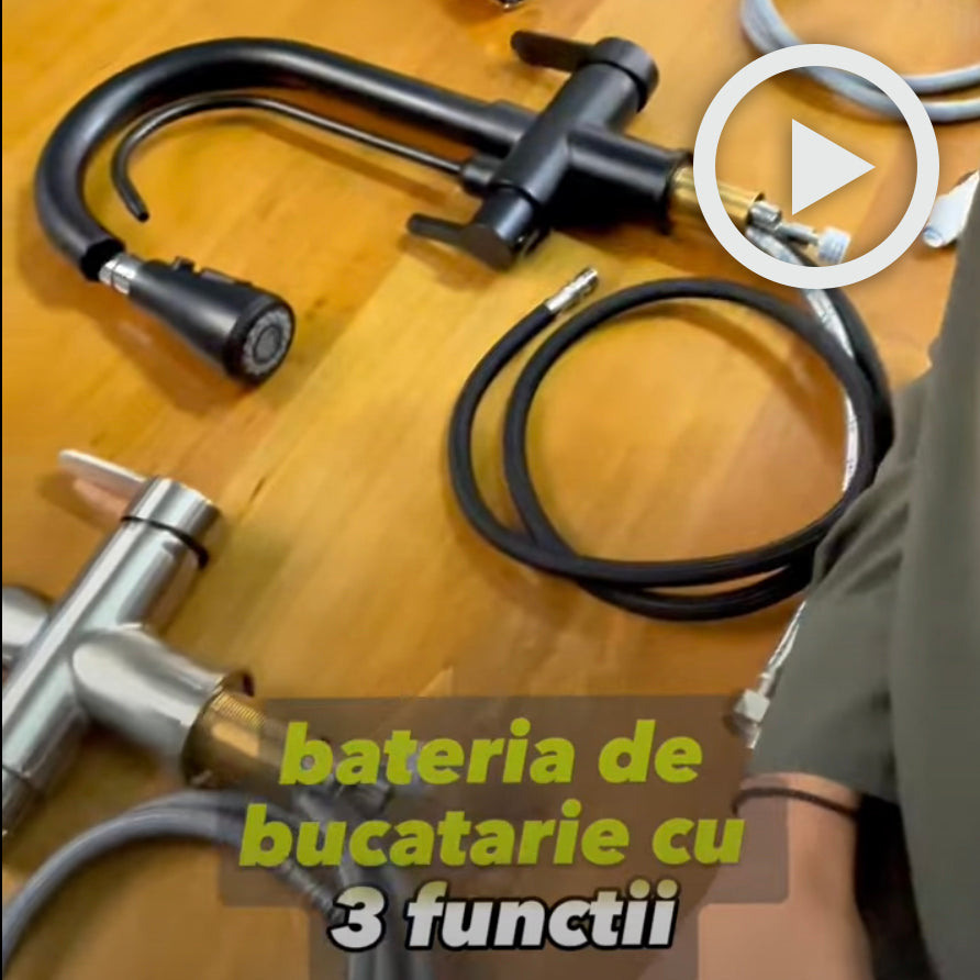 Baterie cu 3 cai pentru filtru de purificare si dus extractibil, argintiu nichelat