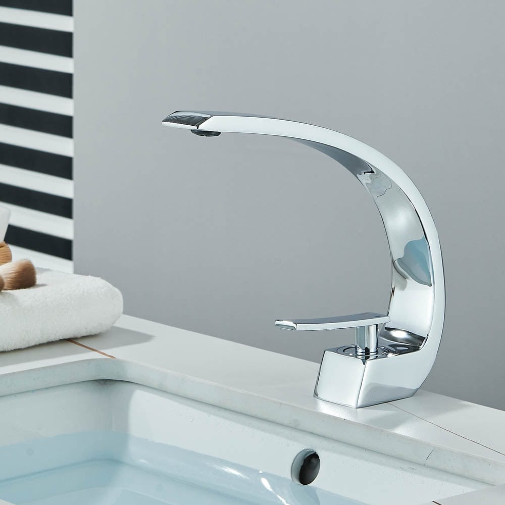 Bateria pentru lavoar, curbata in forma de C, argintiu lucios