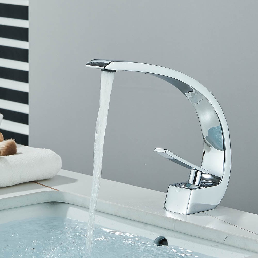 Bateria pentru lavoar, curbata in forma de C, argintiu lucios