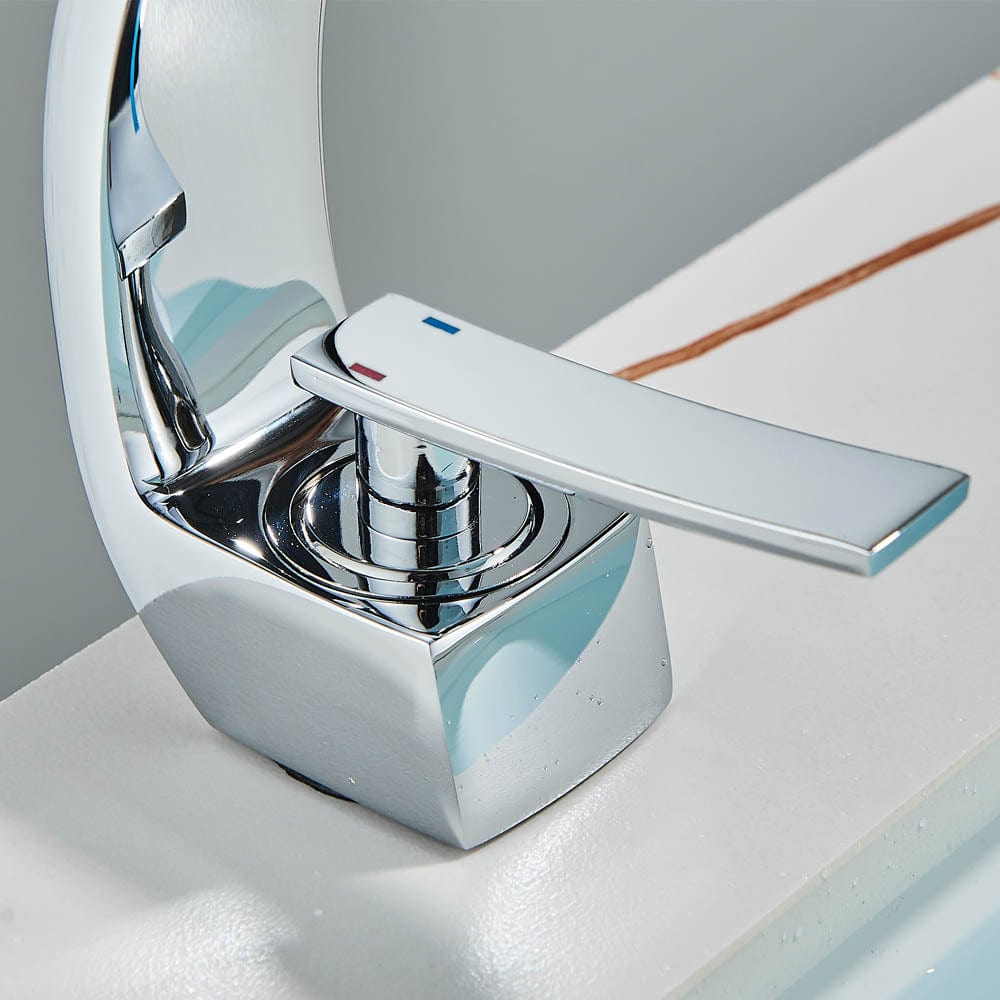 Bateria pentru lavoar, curbata in forma de C, argintiu lucios