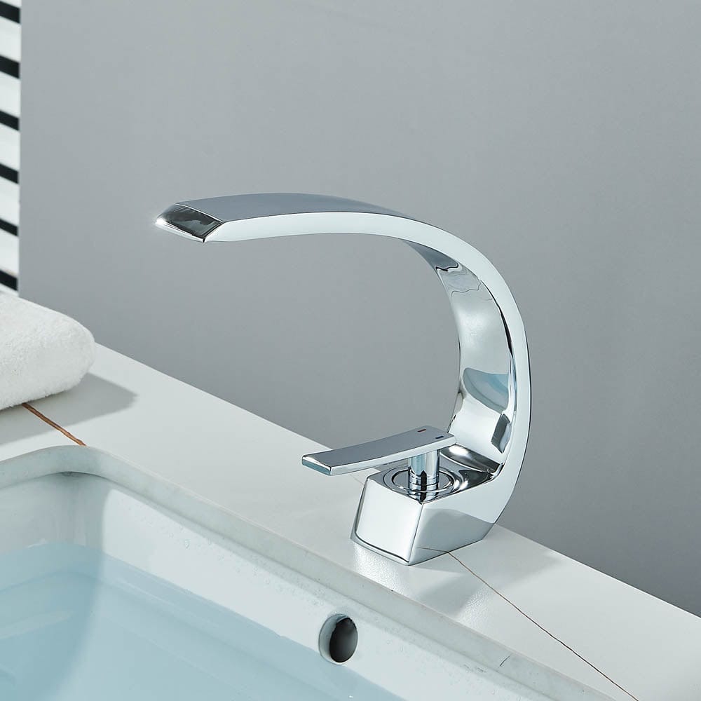 Bateria pentru lavoar, curbata in forma de C, argintiu lucios