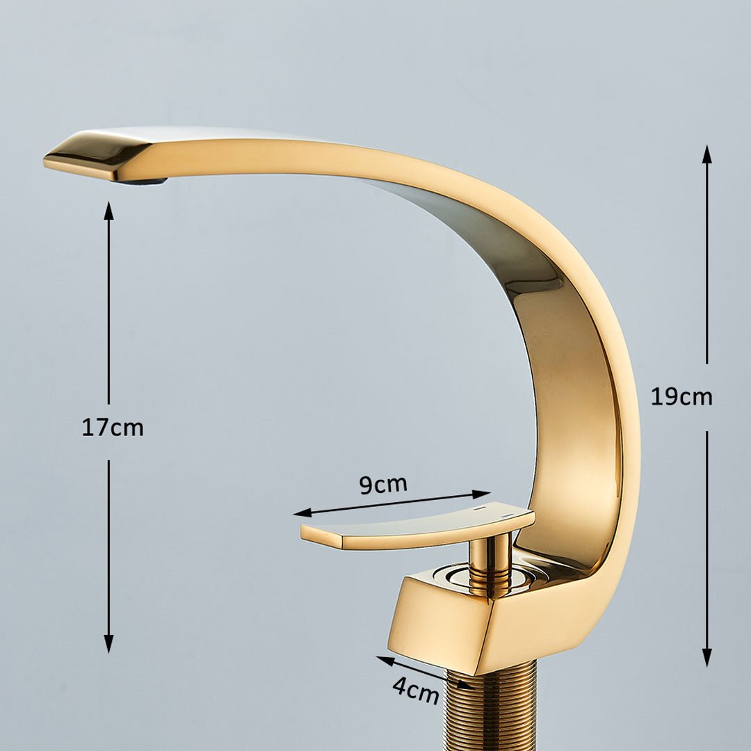 Bateria pentru lavoar, curbata in forma de C, auriu lucios