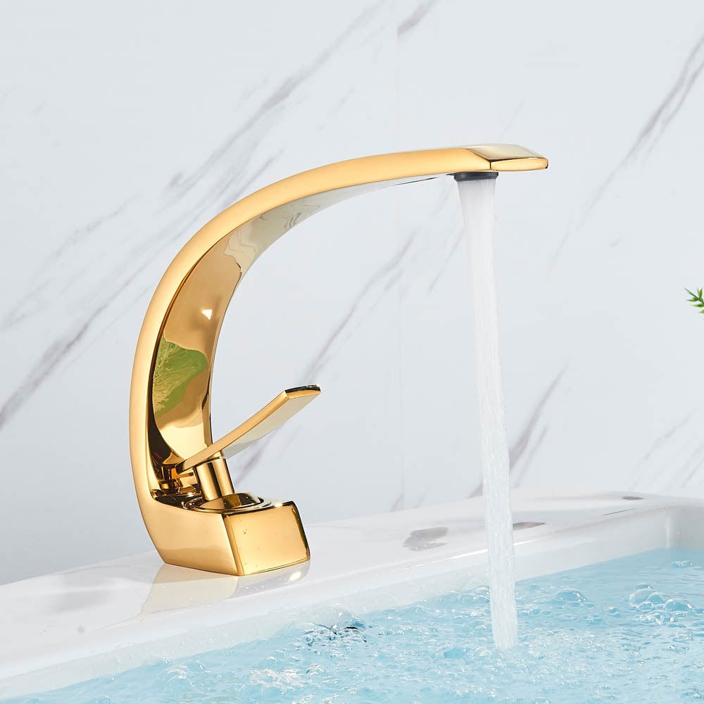 Bateria pentru lavoar, curbata in forma de C, auriu lucios