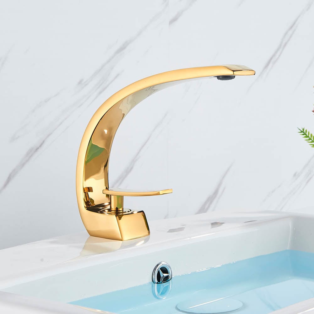 Bateria pentru lavoar, curbata in forma de C, auriu lucios