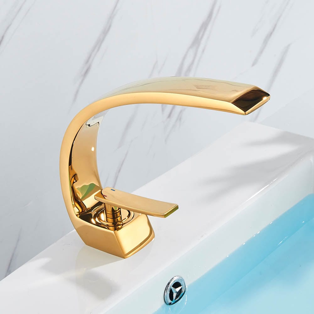 Bateria pentru lavoar, curbata in forma de C, auriu lucios