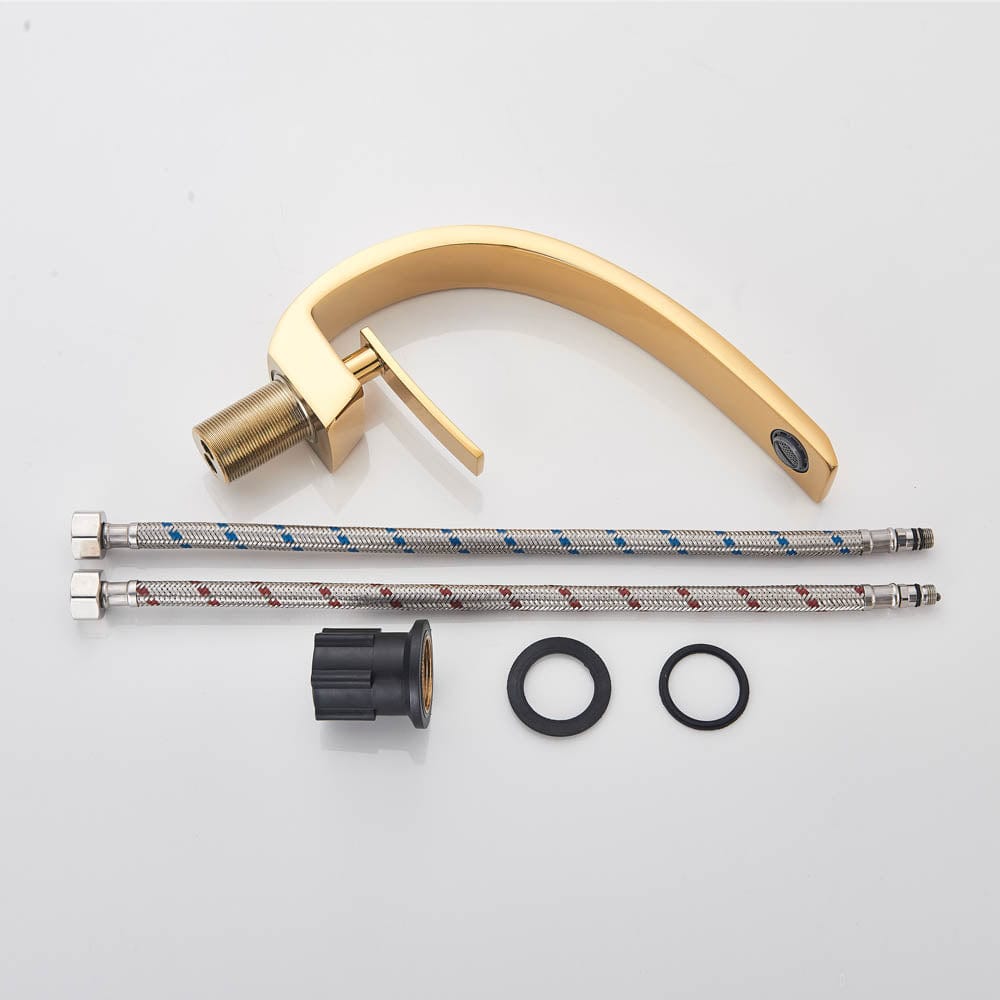 Bateria pentru lavoar, curbata in forma de C, auriu lucios