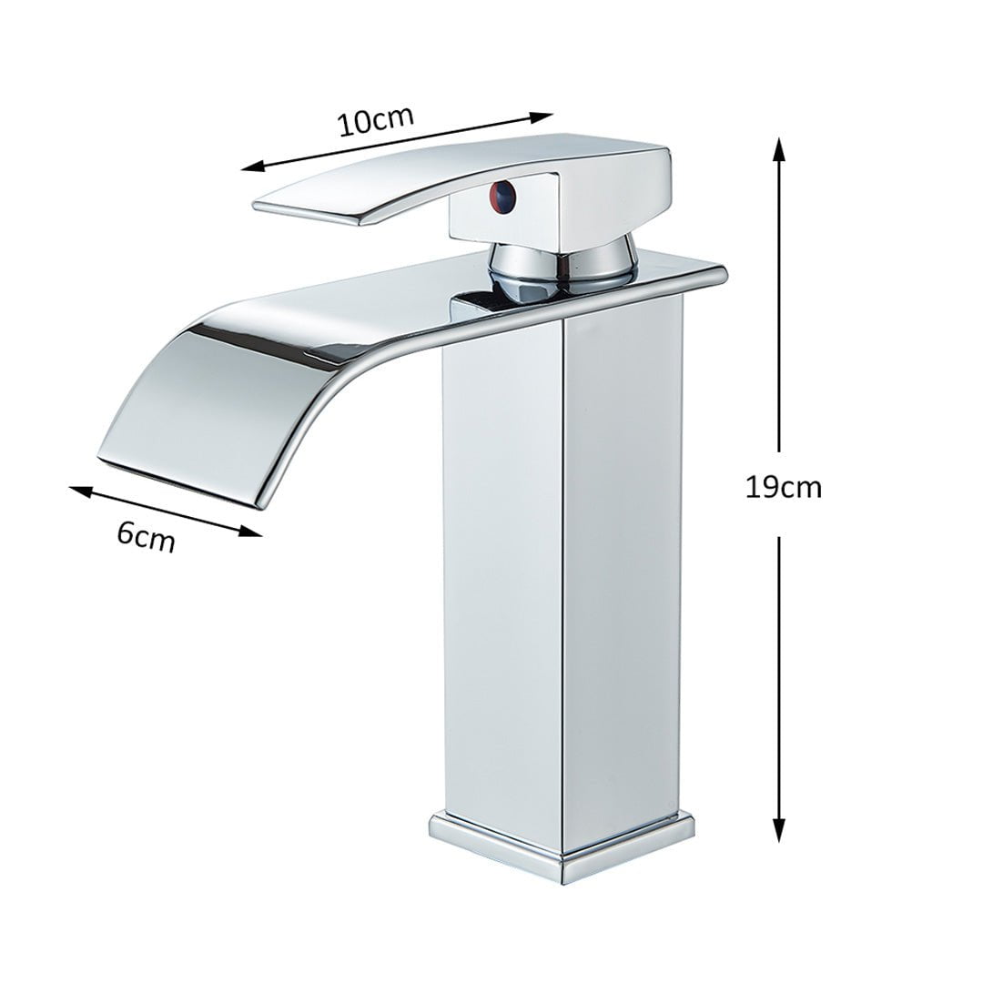 Bateria pentru lavoar, curgere tip cascada, argintiu lucios