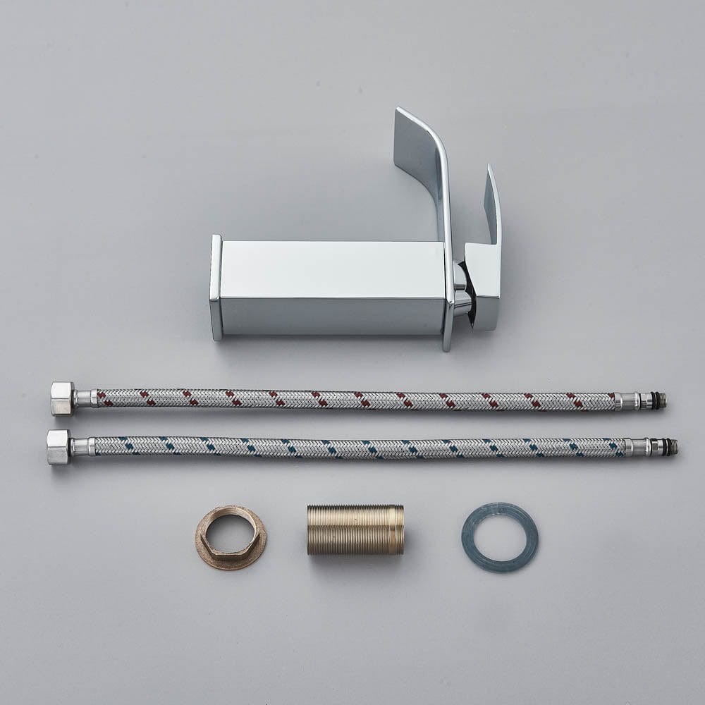 Bateria pentru lavoar, curgere tip cascada, argintiu lucios