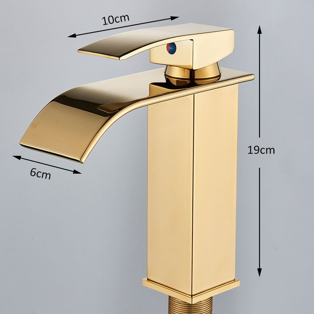 Bateria pentru lavoar, curgere tip cascada, auriu lucios
