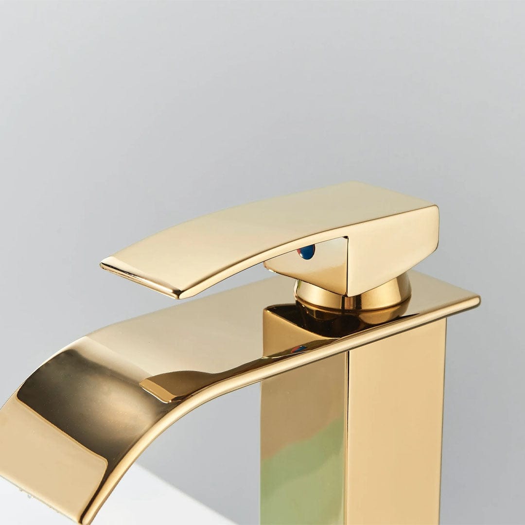 Bateria pentru lavoar, curgere tip cascada, auriu lucios