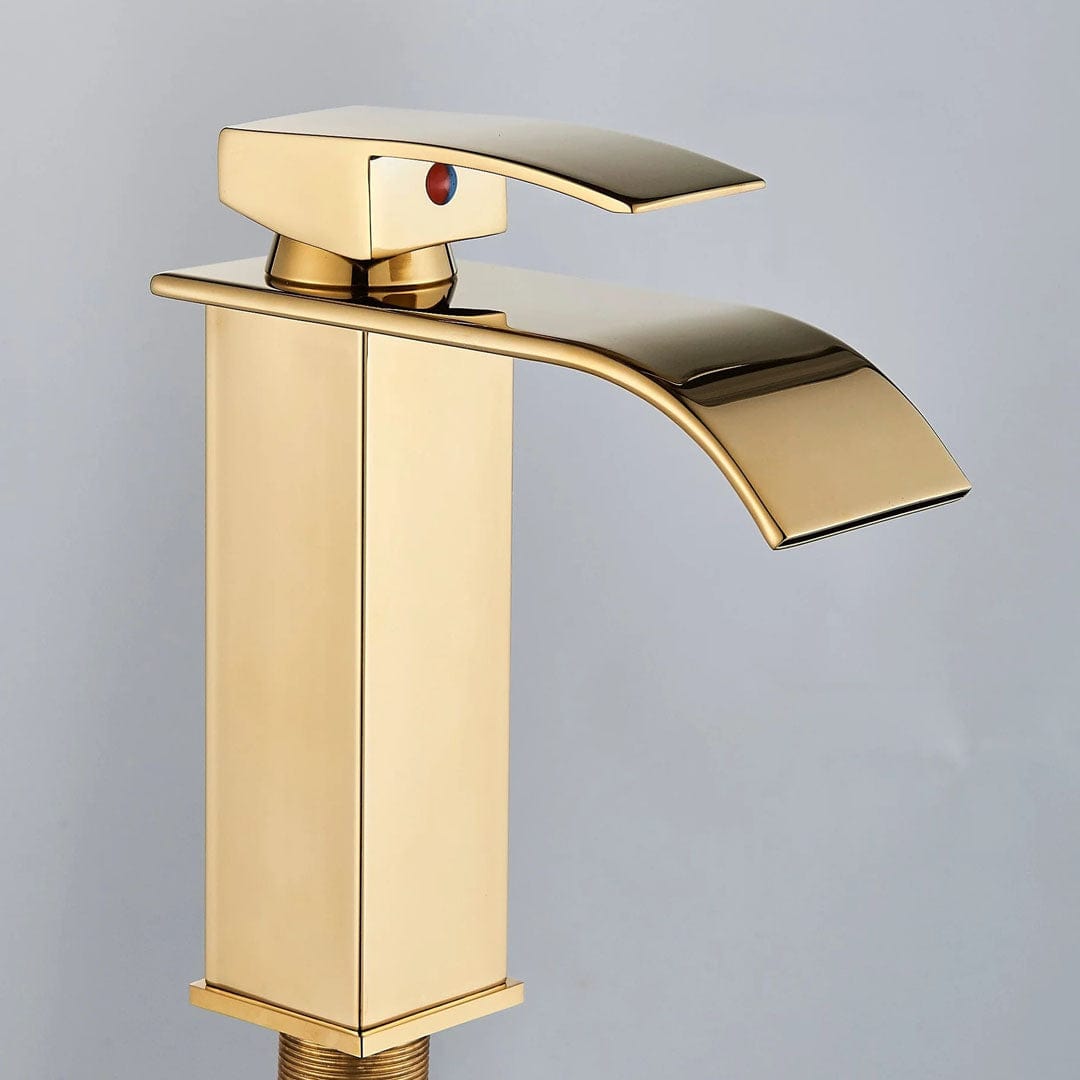 Bateria pentru lavoar, curgere tip cascada, auriu lucios