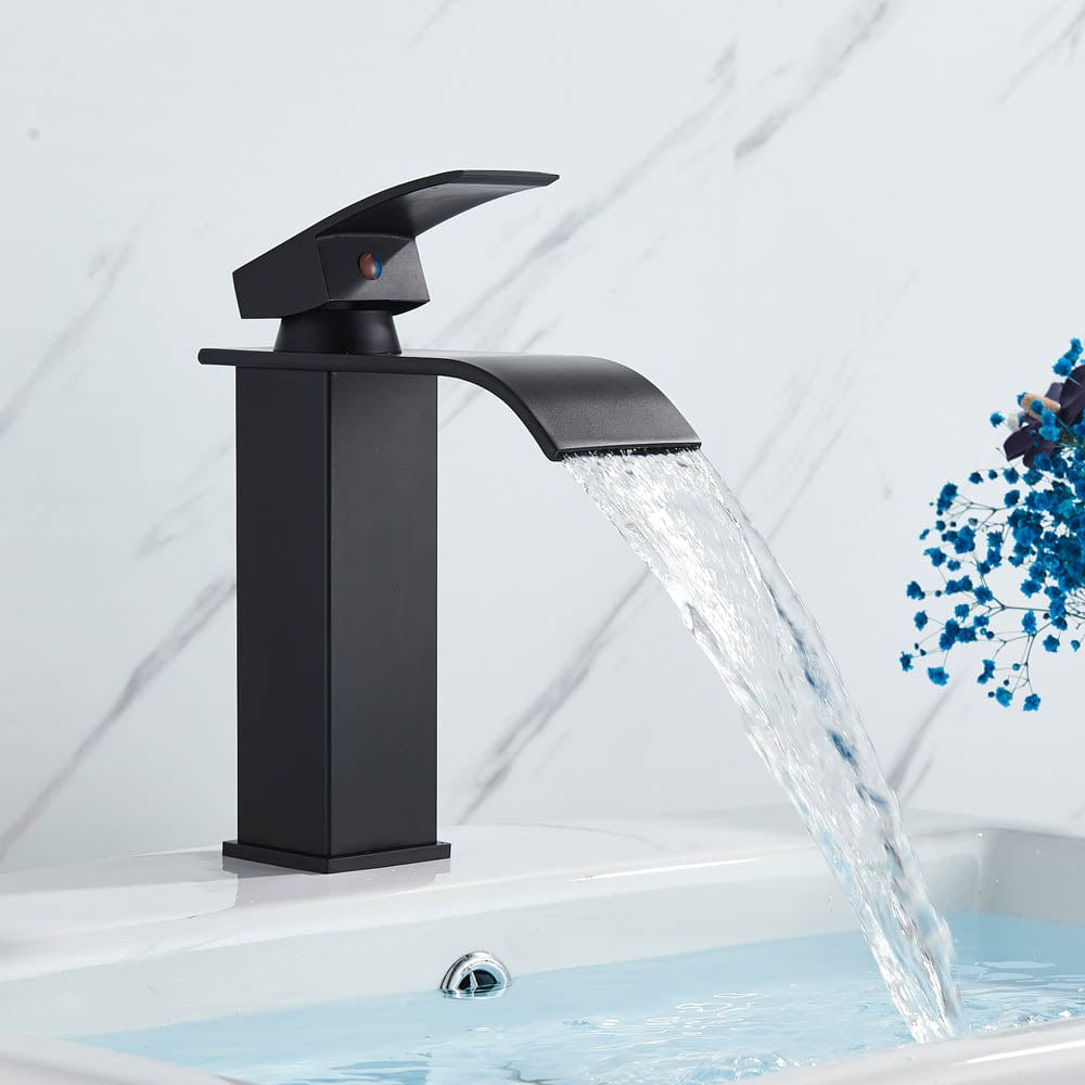 Bateria pentru lavoar, curgere tip cascada, negru mat