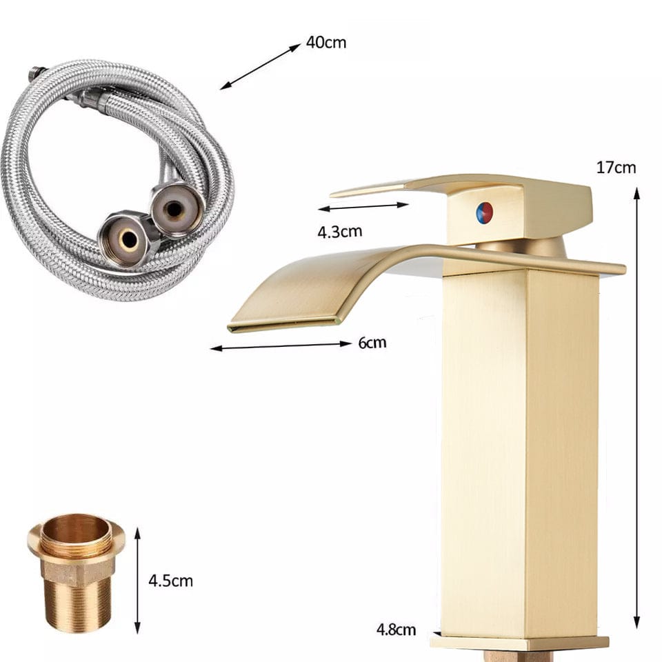 Bateria pentru lavoar Eigens, curgere tip cascada, auriu nichelat
