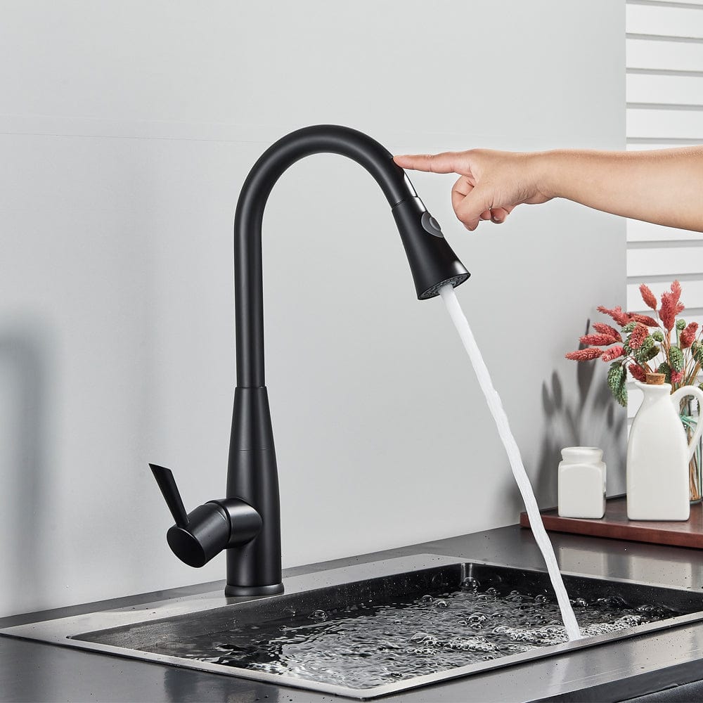 Bateria profesionala pentru bucatarie Black Trost, cu 2 tipuri de curgere, dus extractibil , senzor tactil de pornire/oprire, neagra