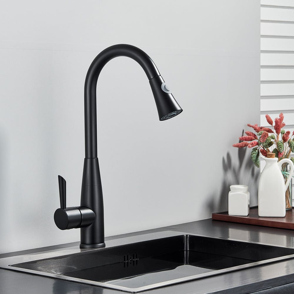 Bateria profesionala pentru bucatarie Black Trost, cu 2 tipuri de curgere, dus extractibil , senzor tactil de pornire/oprire, neagra