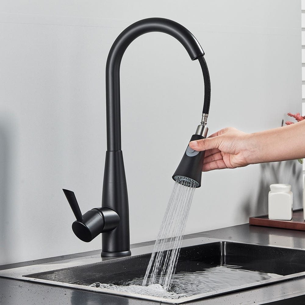 Bateria profesionala pentru bucatarie Black Trost, cu 2 tipuri de curgere, dus extractibil , senzor tactil de pornire/oprire, neagra