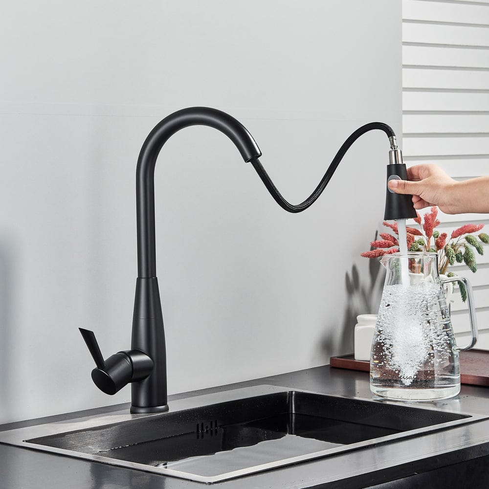 Bateria profesionala pentru bucatarie Black Trost, cu 2 tipuri de curgere, dus extractibil , senzor tactil de pornire/oprire, neagra