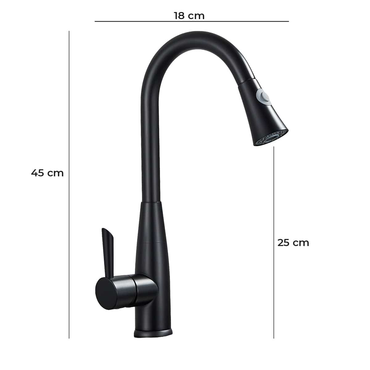 Bateria profesionala pentru bucatarie Black Trost, cu 2 tipuri de curgere, dus extractibil , senzor tactil de pornire/oprire, neagra