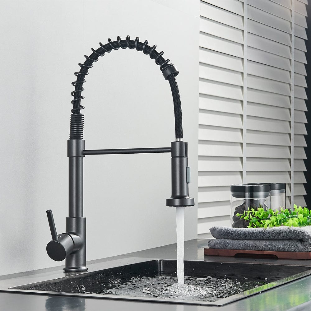 Bateria profesionala pentru bucatarie, cu 2 functii de curgere, dus flexibil, finisaj gri antracit