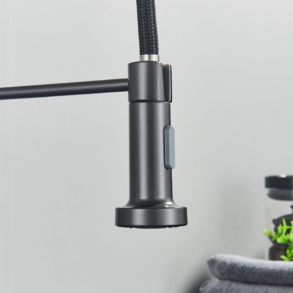 Bateria profesionala pentru bucatarie, cu 2 functii de curgere, dus flexibil, finisaj gri antracit