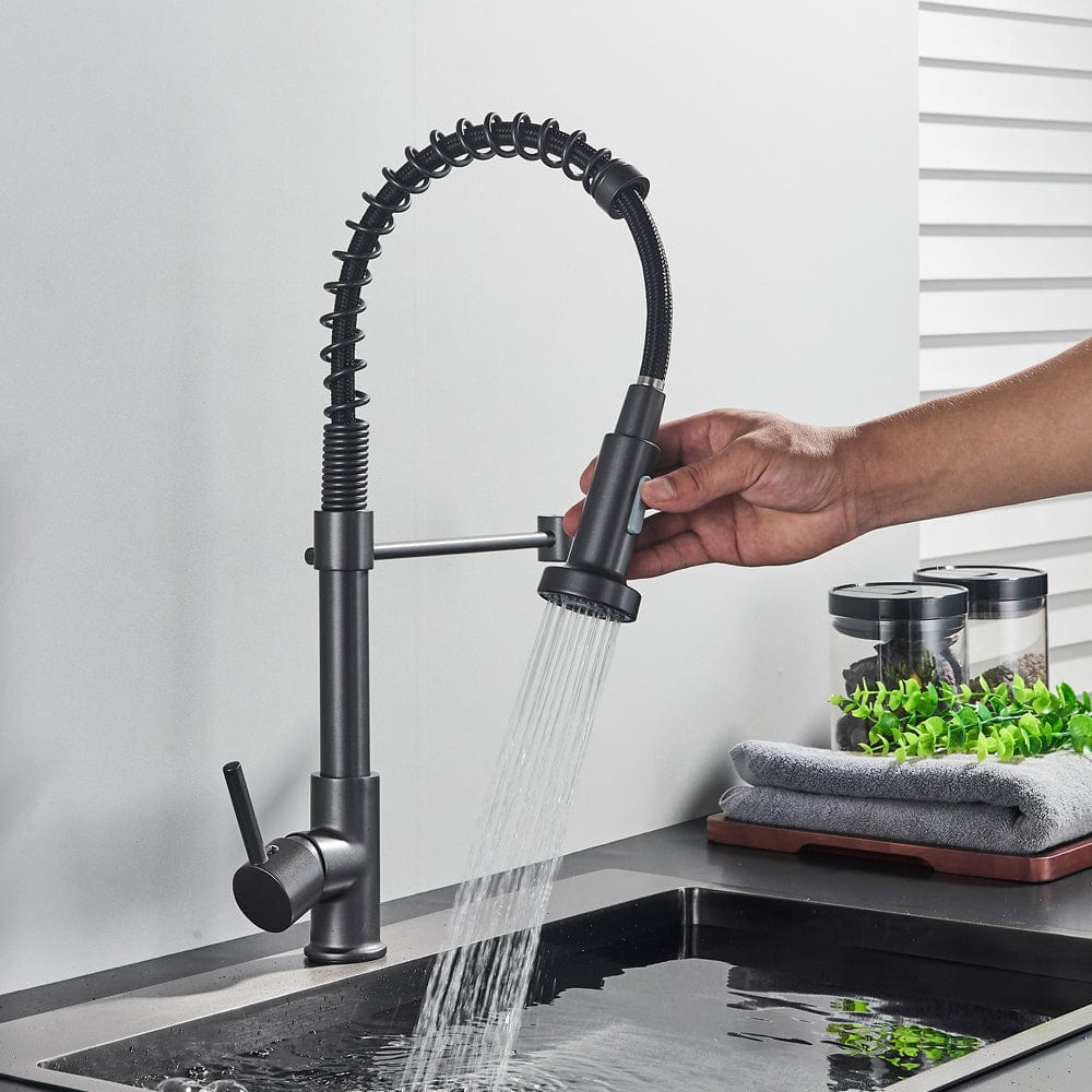 Bateria profesionala pentru bucatarie, cu 2 functii de curgere, dus flexibil, finisaj gri antracit