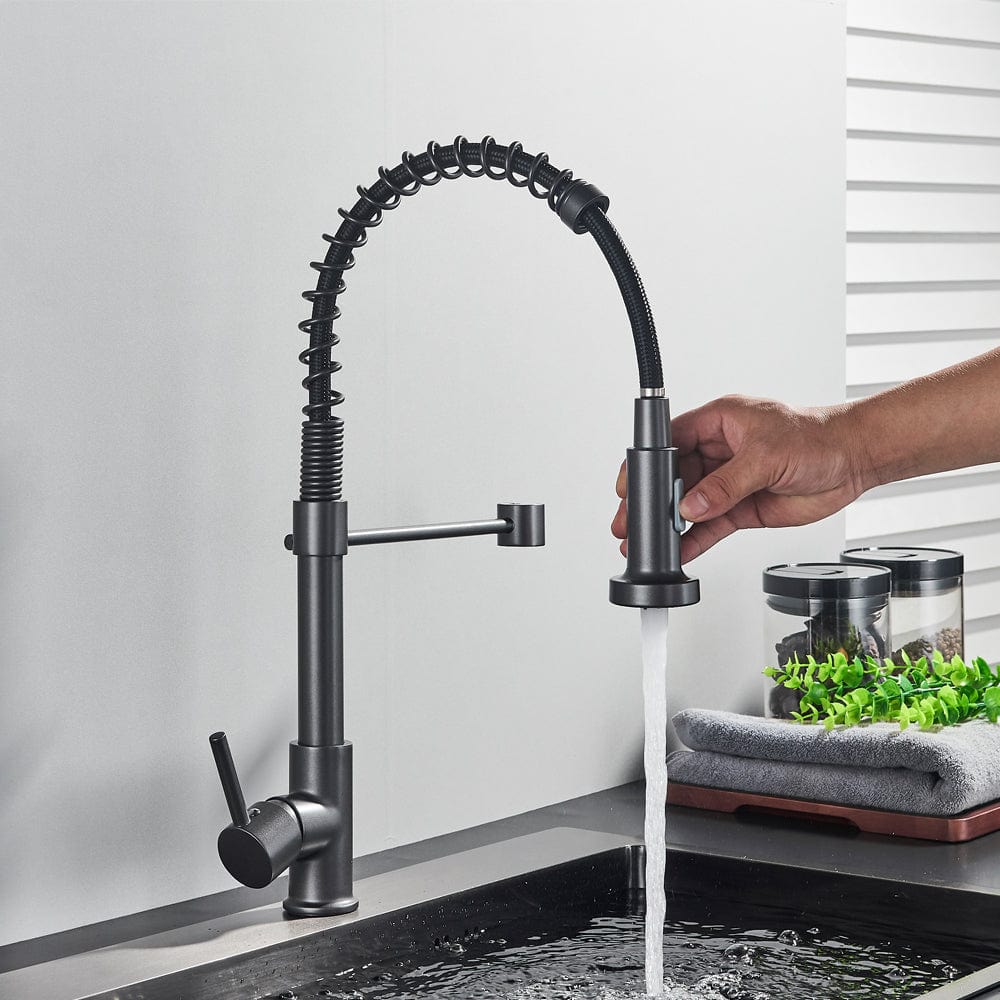 Bateria profesionala pentru bucatarie, cu 2 functii de curgere, dus flexibil, finisaj gri antracit