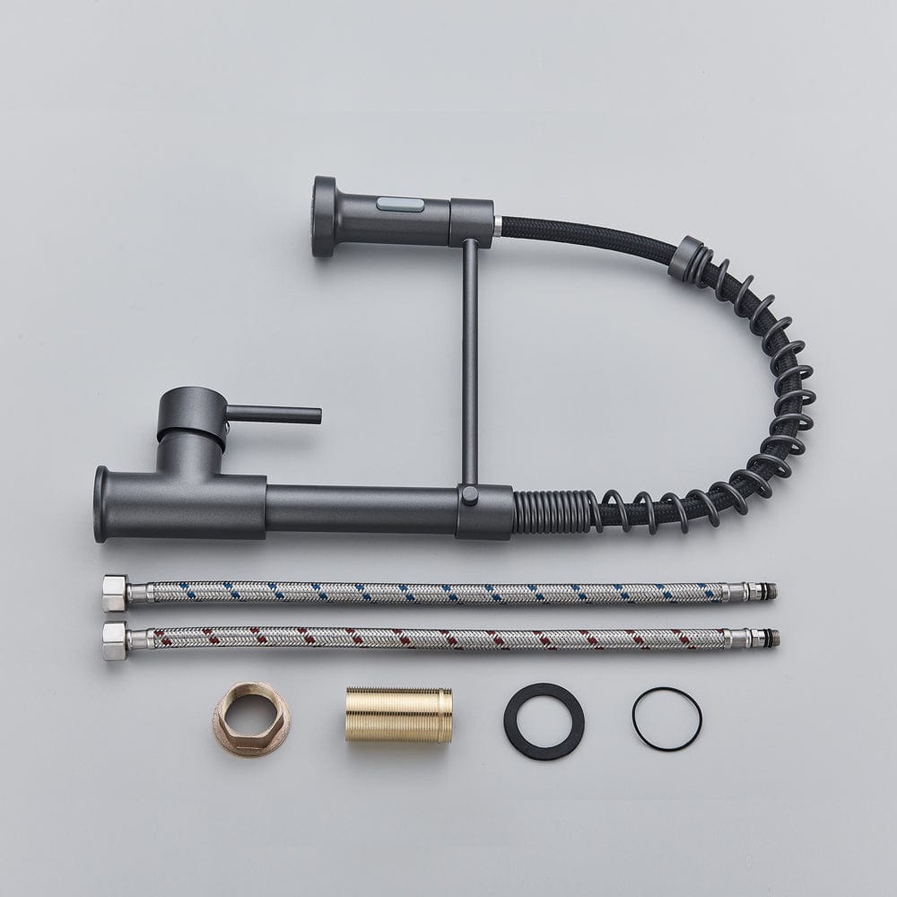 Bateria profesionala pentru bucatarie, cu 2 functii de curgere, dus flexibil, finisaj gri antracit