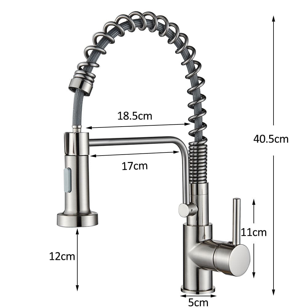 Bateria profesionala pentru bucatarie Heim Chrome, cu 2 functii de curgere, dus extractibil, senzor tactil de pornire/oprire, argintiu nichelat