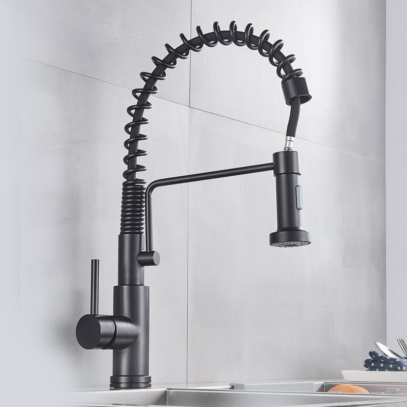 Bateria profesionala pentru bucatarie Heim Matte, cu 2 functii de curgere, dus extractibil, senzor tactil de pornire/oprire, negru mat