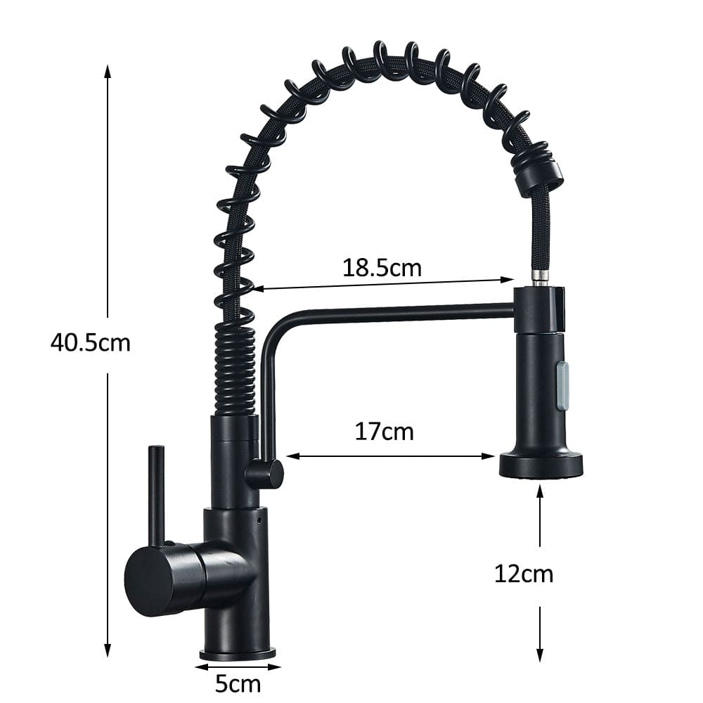 Bateria profesionala pentru bucatarie Heim Matte, cu 2 functii de curgere, dus extractibil, senzor tactil de pornire/oprire, negru mat
