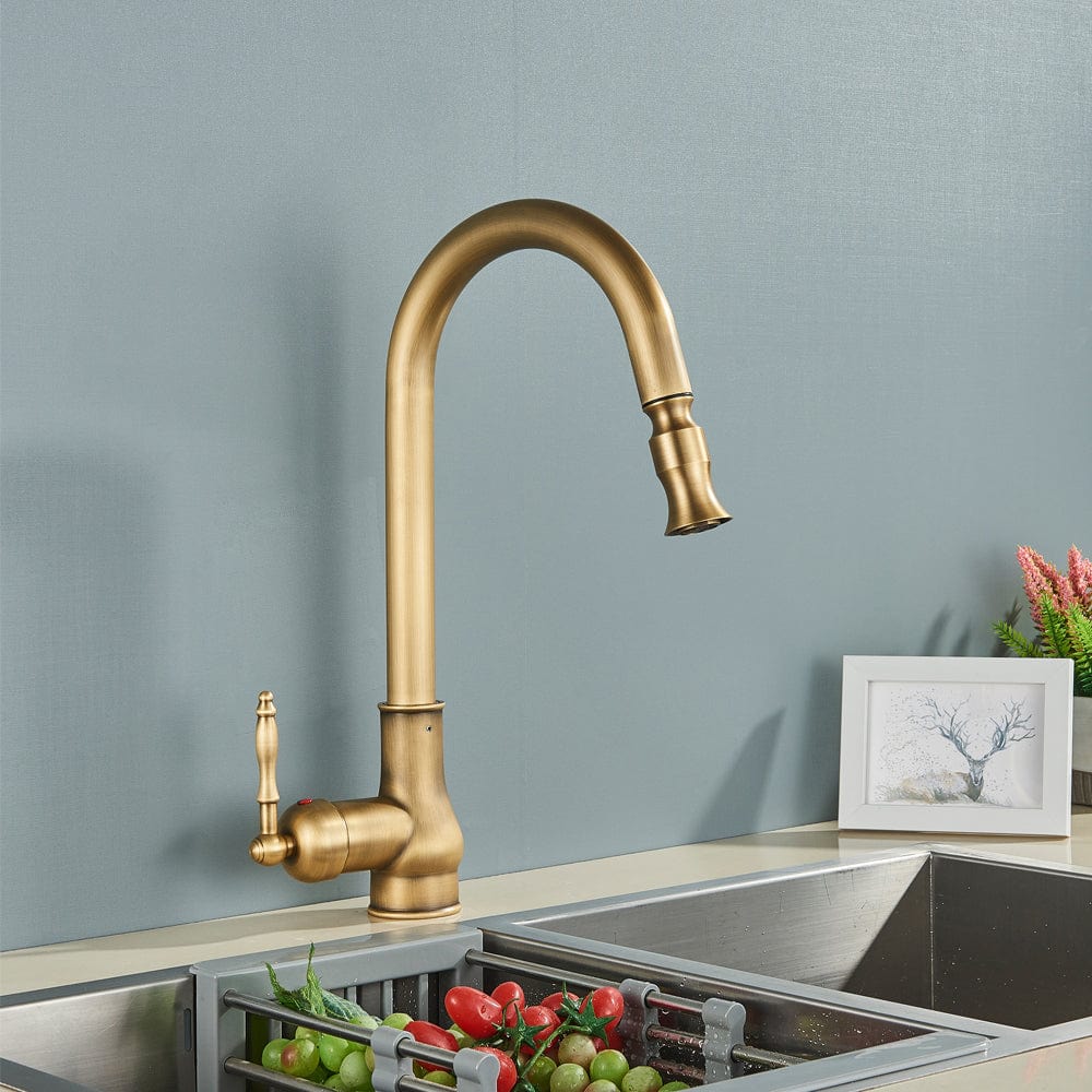 Bateria profesionala pentru bucatarie, o functie de curgere, dus extractibil, auriu antichizat