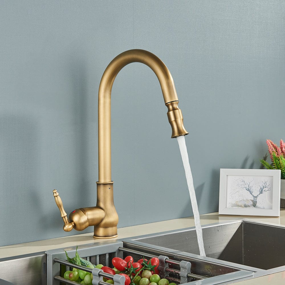 Bateria profesionala pentru bucatarie, o functie de curgere, dus extractibil, auriu antichizat