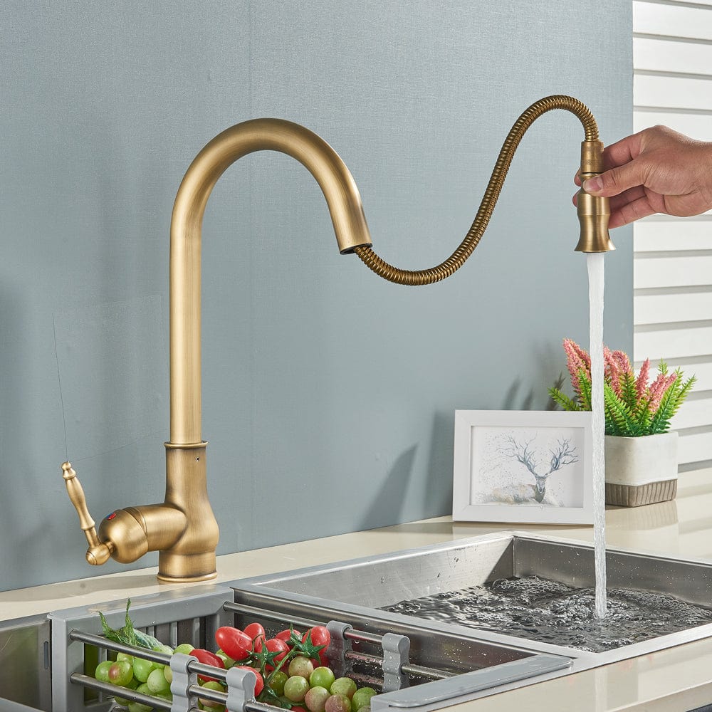 Bateria profesionala pentru bucatarie, o functie de curgere, dus extractibil, auriu antichizat