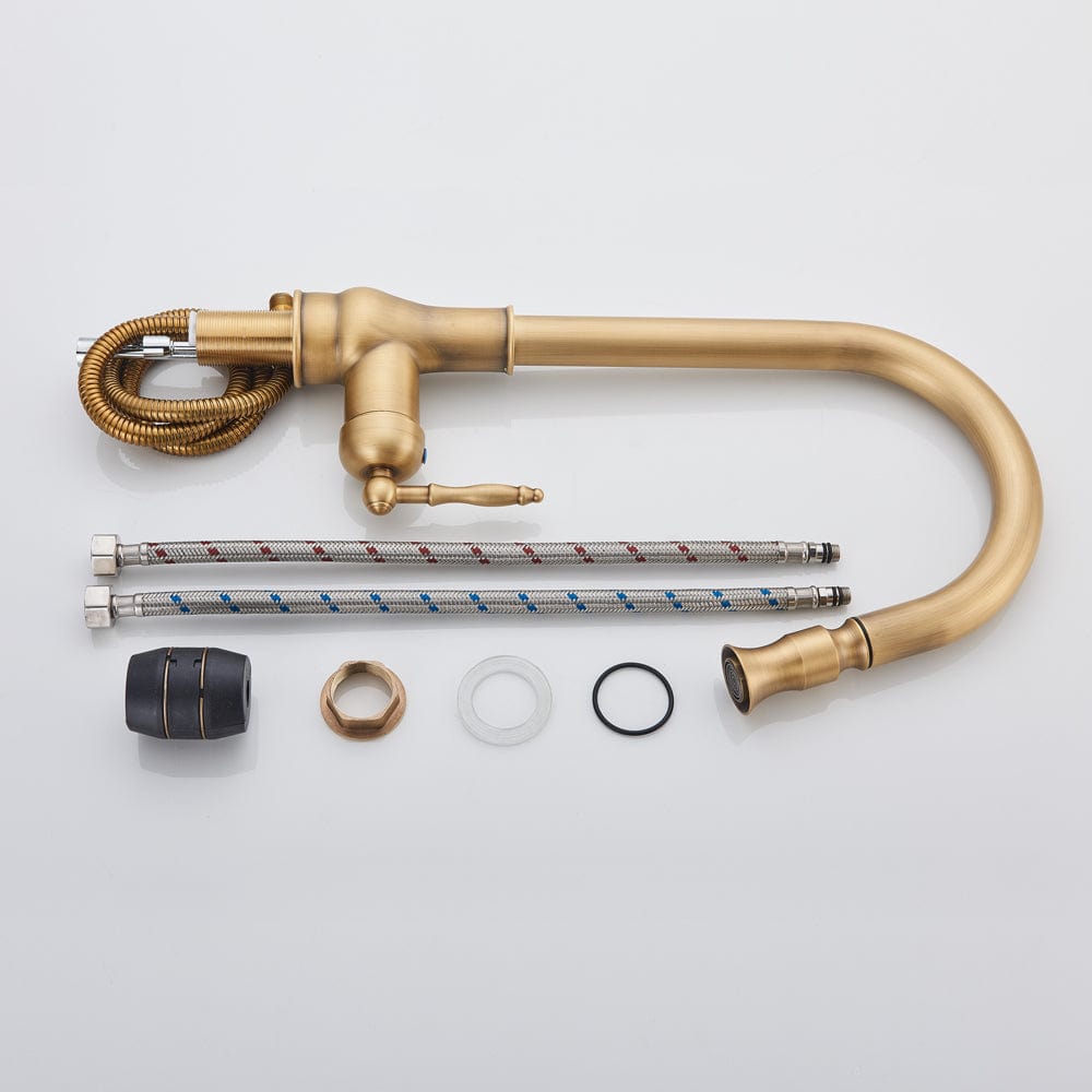 Bateria profesionala pentru bucatarie, o functie de curgere, dus extractibil, auriu antichizat