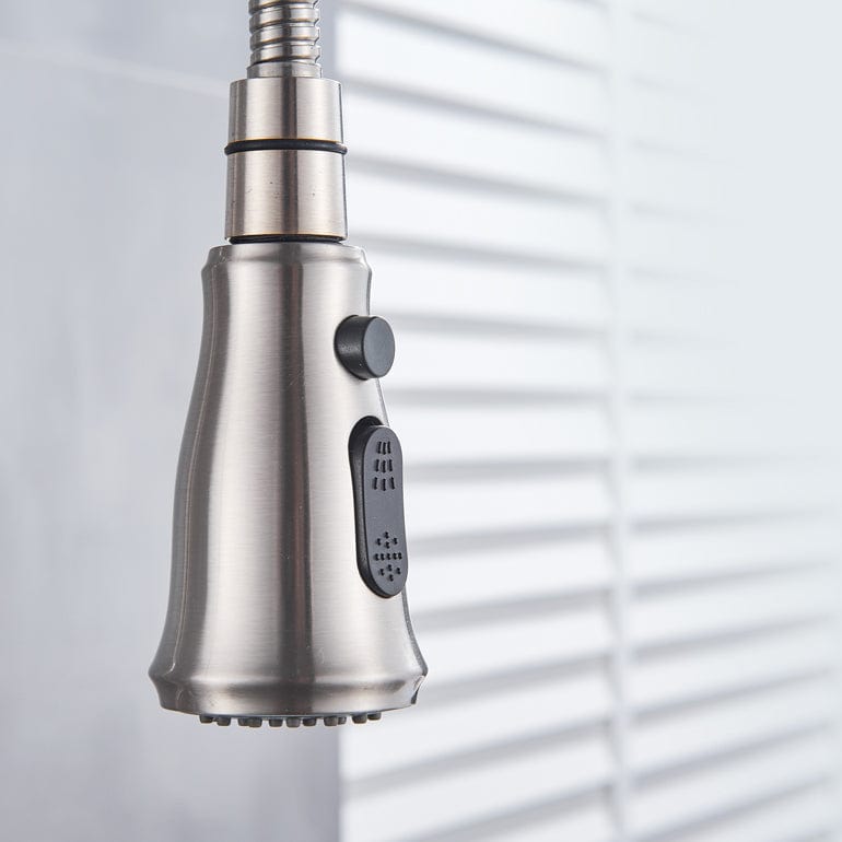 Bateria profesionala pentru bucatarie Shein, cu 2 functii de curgere, dus extractibil, argintiu nichelat