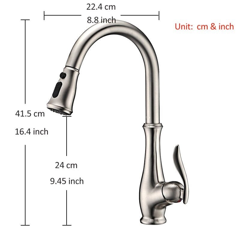 Bateria profesionala pentru bucatarie Shein, cu 2 functii de curgere, dus extractibil, argintiu nichelat