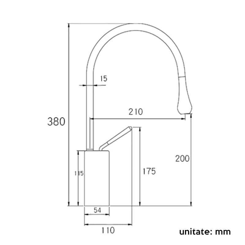 Baterie baie, inalta,auriu, cu monocomanda si pipa flexibila 360 grade, 1264