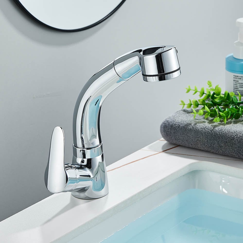 Baterie baie, model argintiu cu pipa retractabila