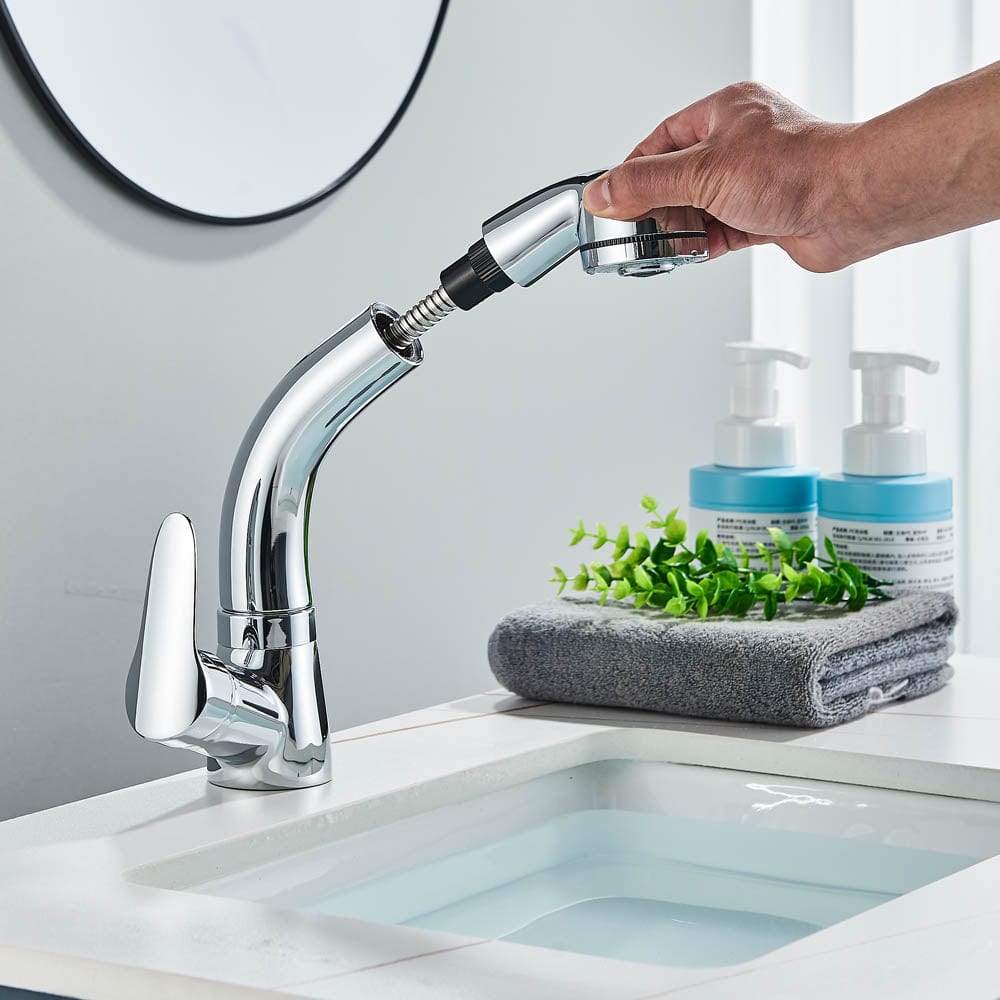 Baterie baie, model argintiu cu pipa retractabila