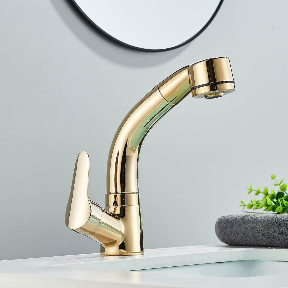 Baterie baie, model auriu lucios cu pipa retractabila