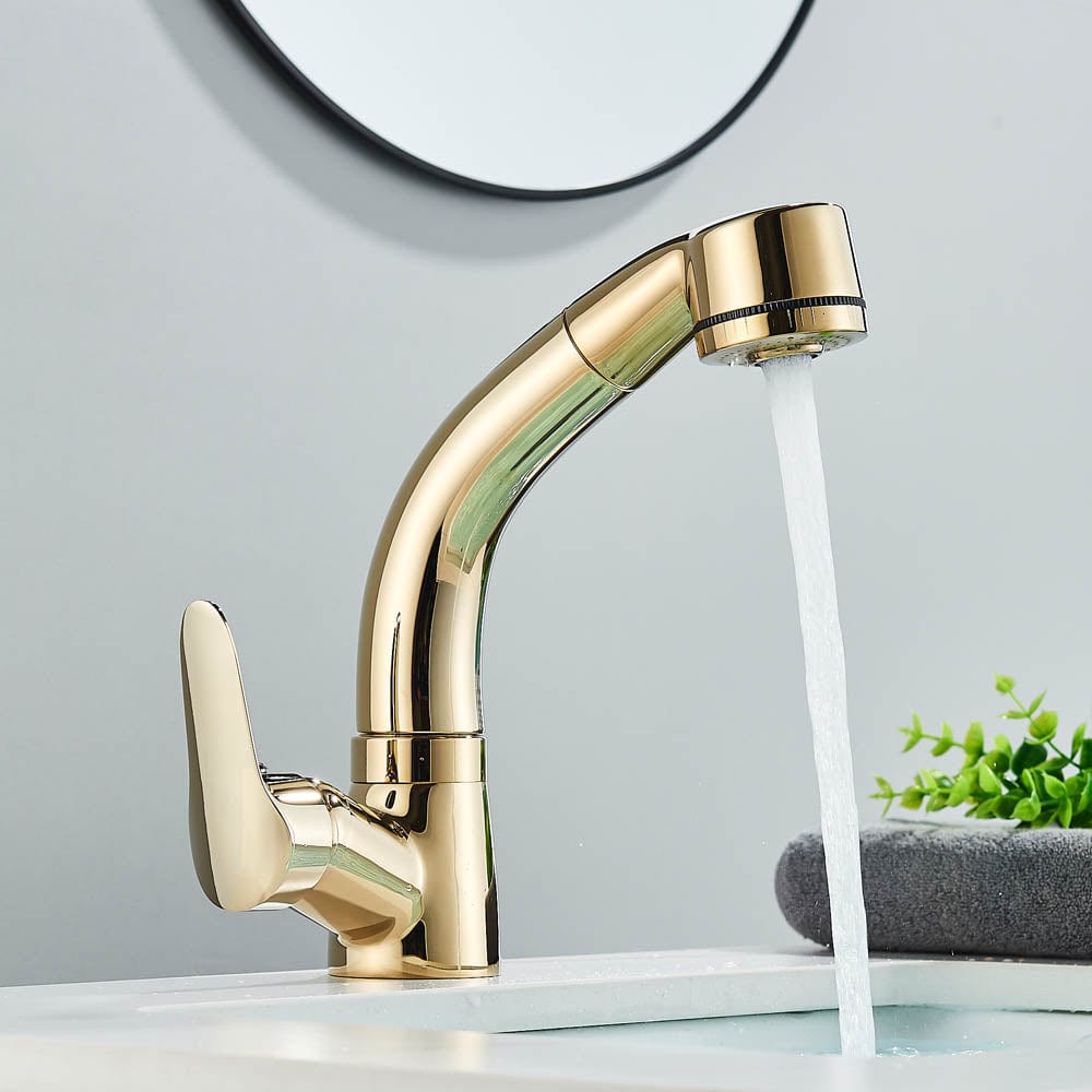 Baterie baie, model auriu lucios cu pipa retractabila