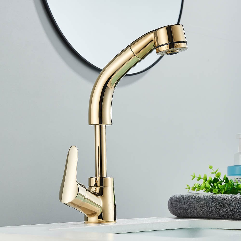 Baterie baie, model auriu lucios cu pipa retractabila