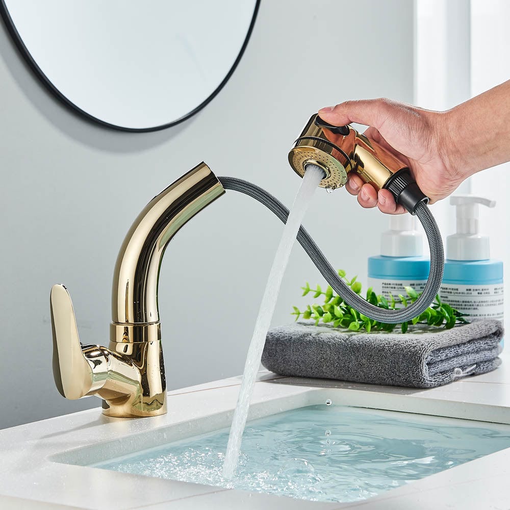 Baterie baie, model auriu lucios cu pipa retractabila