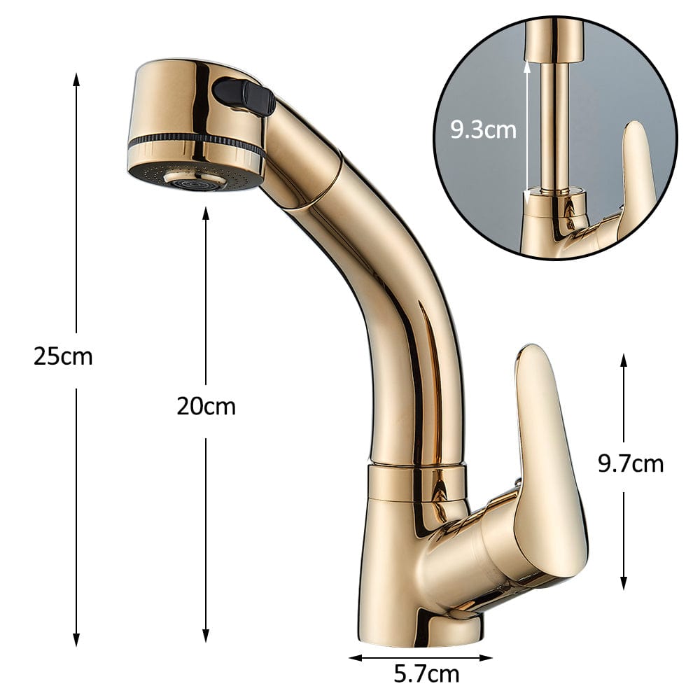 Baterie baie, model auriu lucios cu pipa retractabila