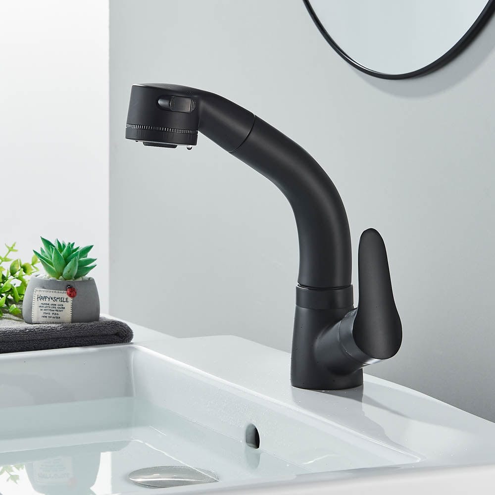 Baterie baie, model negru mat cu pipa retractabila