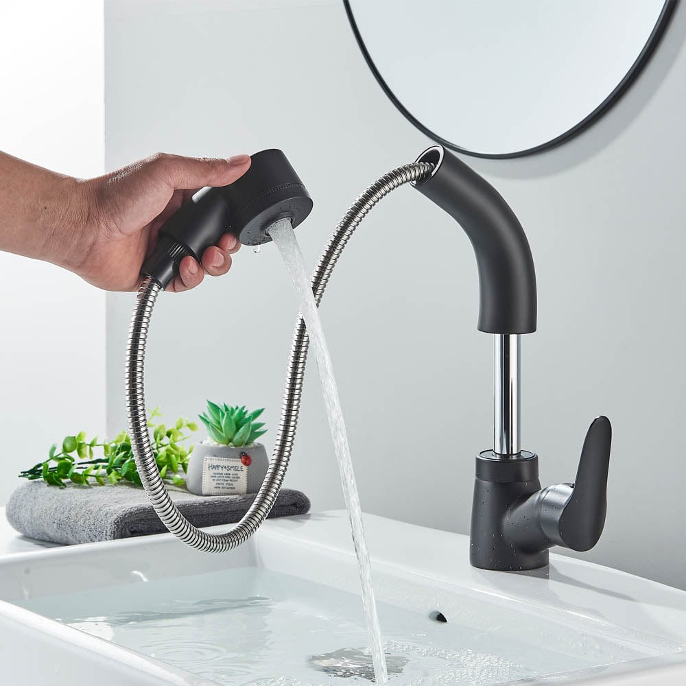 Baterie baie, model negru mat cu pipa retractabila