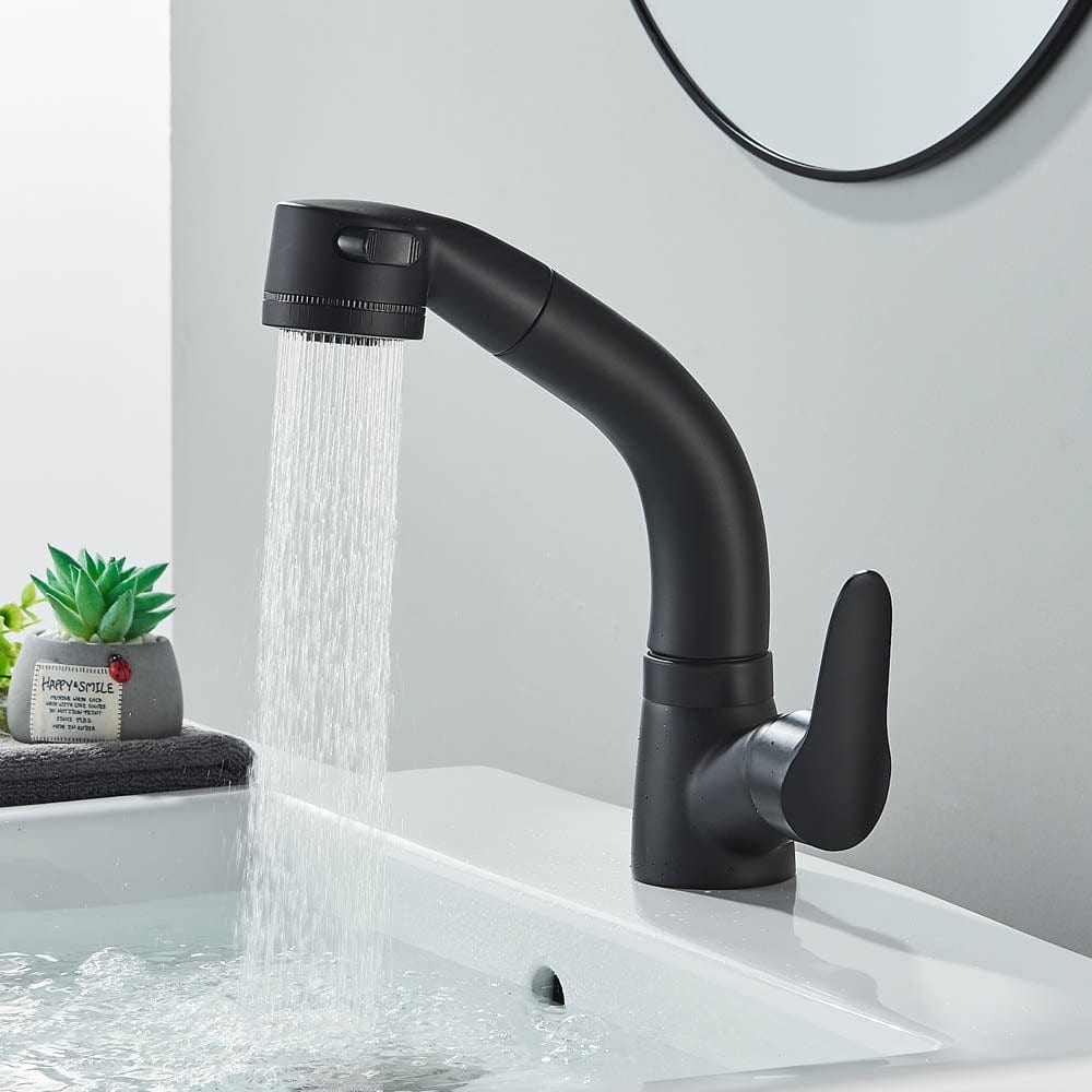 Baterie baie, model negru mat cu pipa retractabila