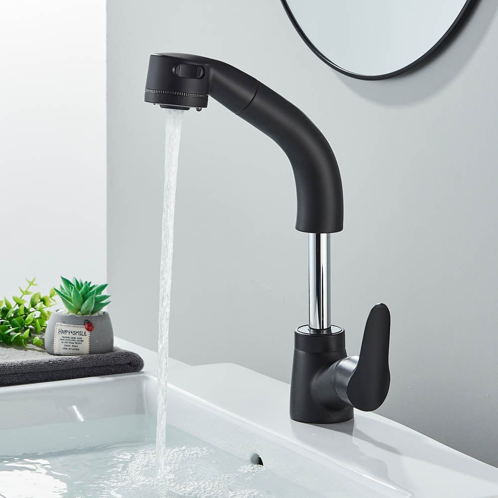 Baterie baie, model negru mat cu pipa retractabila